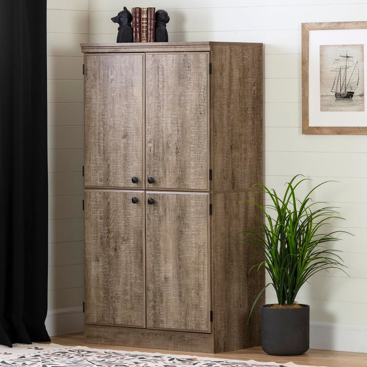 Morgan 4-Door Storage Cabinet-Weathered Oak