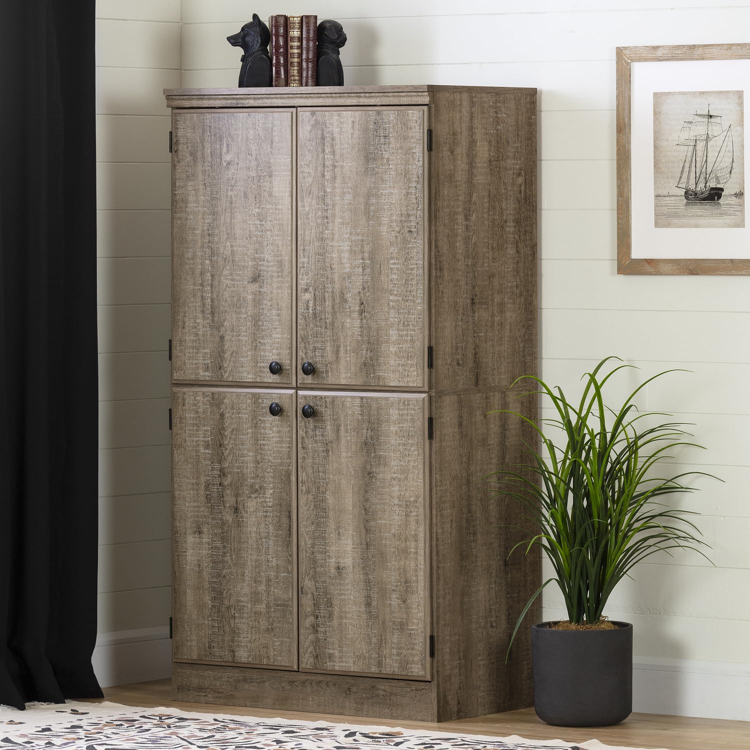 Morgan 4-Door Storage Cabinet-Weathered Oak