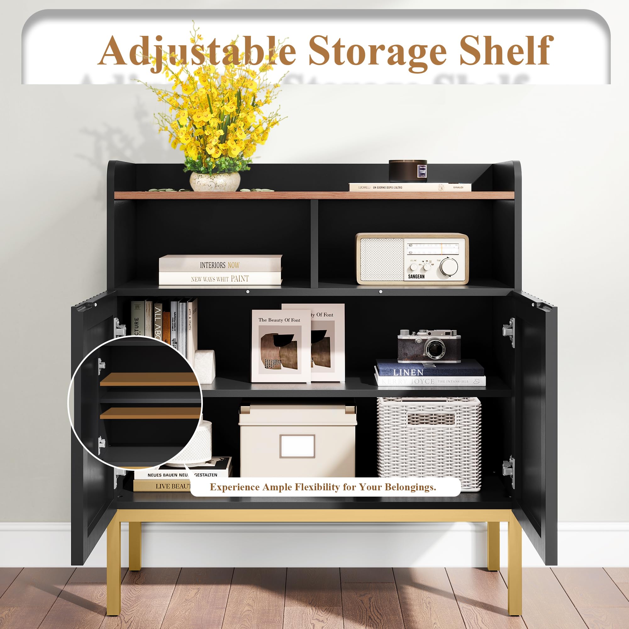 Fluted Storage Cabinet with 2 Doors, Modern Rustic Industrial Accent Cabinet