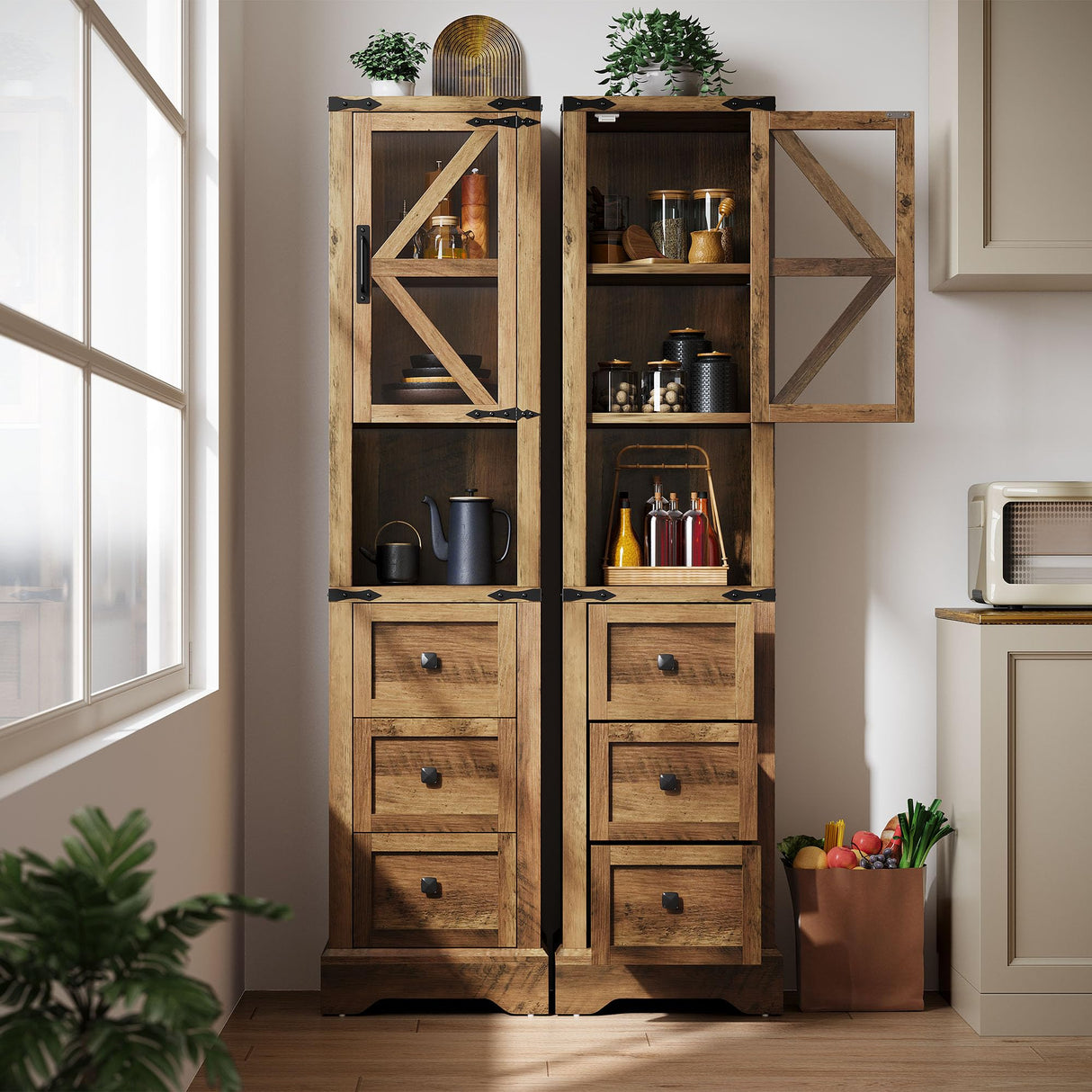 Tall Bathroom Storage Cabinet, 68" Farmhouse Storage Cabinet