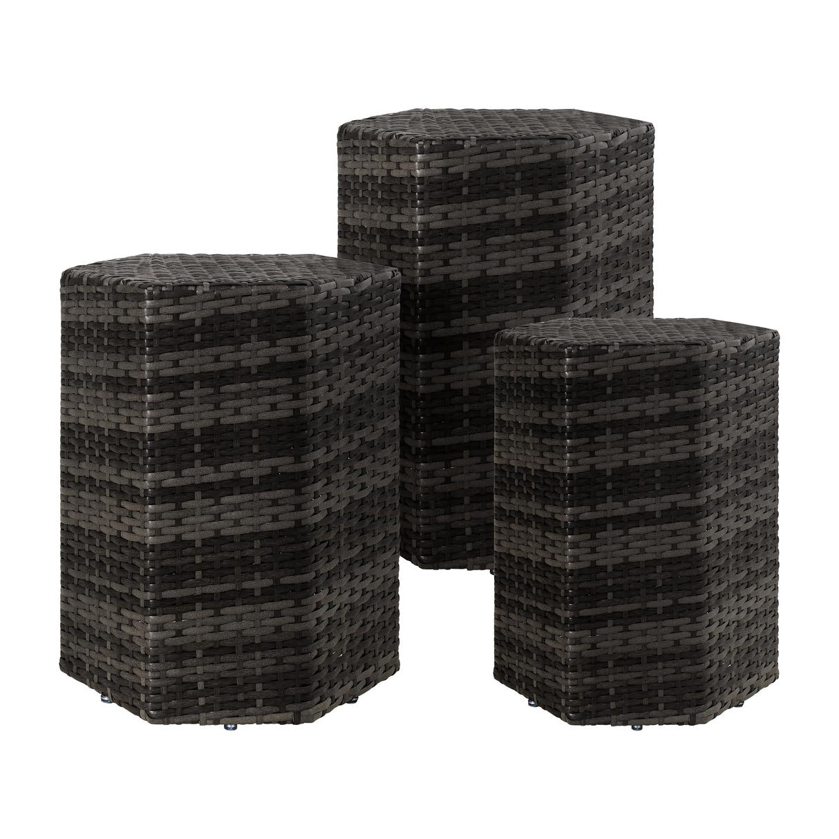 Wicker Side Table Set of 3, Nesting Weatherproof Rattan Coffee End Tables Indoor/Outdoor