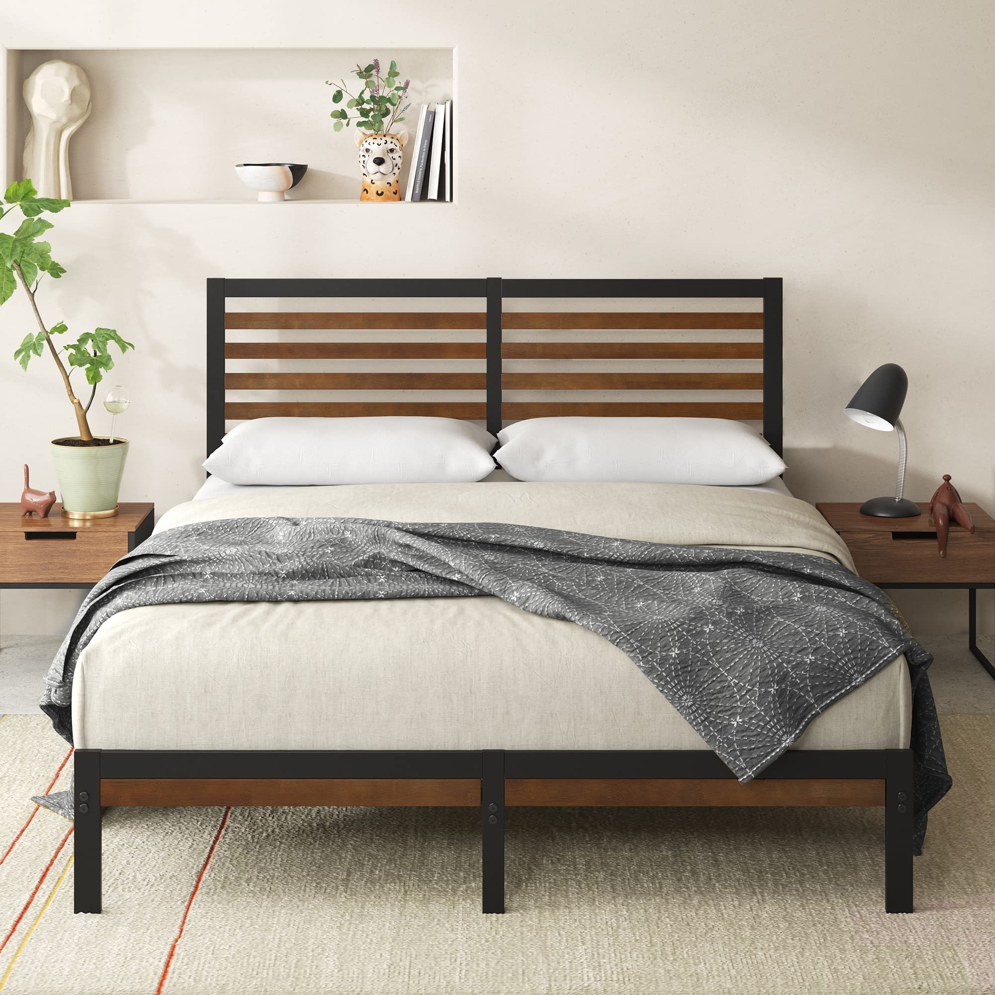 Kai Bamboo and Metal Platform Bed Frame with Headboard