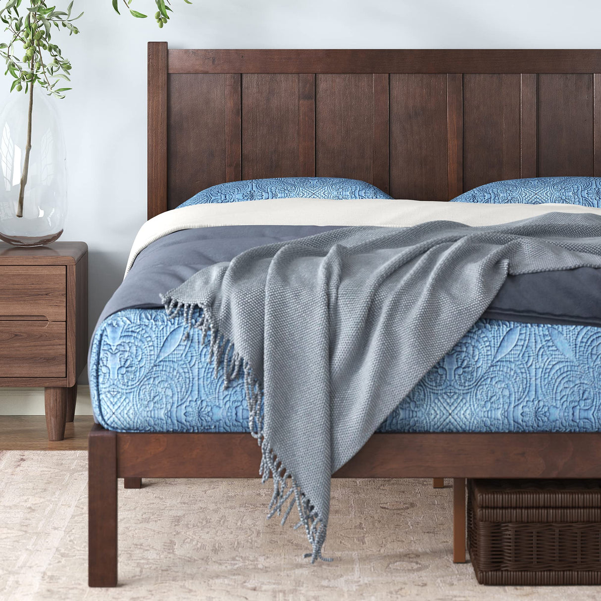 Adrian Wood Rustic Style Platform Bed with Headboard