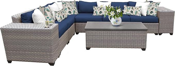 Florence Sectional Seating Group with Cushions 9 Piece Outdoor Wicker Patio Furniture Set