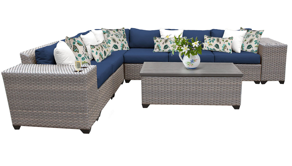 Florence Sectional Seating Group with Cushions 9 Piece Outdoor Wicker Patio Furniture Set