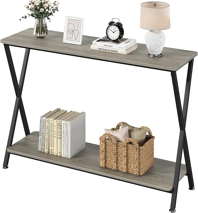 Small Entryway Table, Narrow Hallway Table, 2-Tier Industrial Display Table