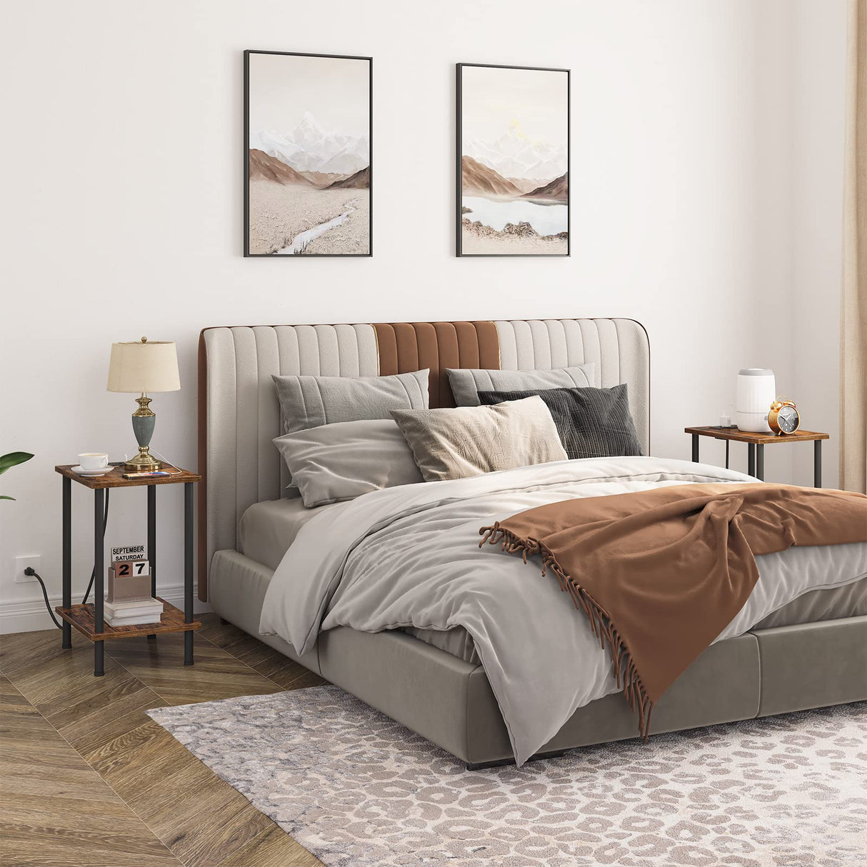 Nightstand with 2-Layer Storage Shelves