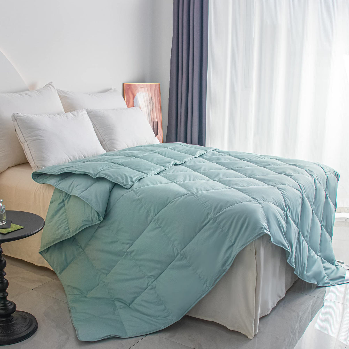 Down Comforter Blanket Duvet for Summer/Warm Weather,Ultra Soft Fabric, Lake Blue King Size