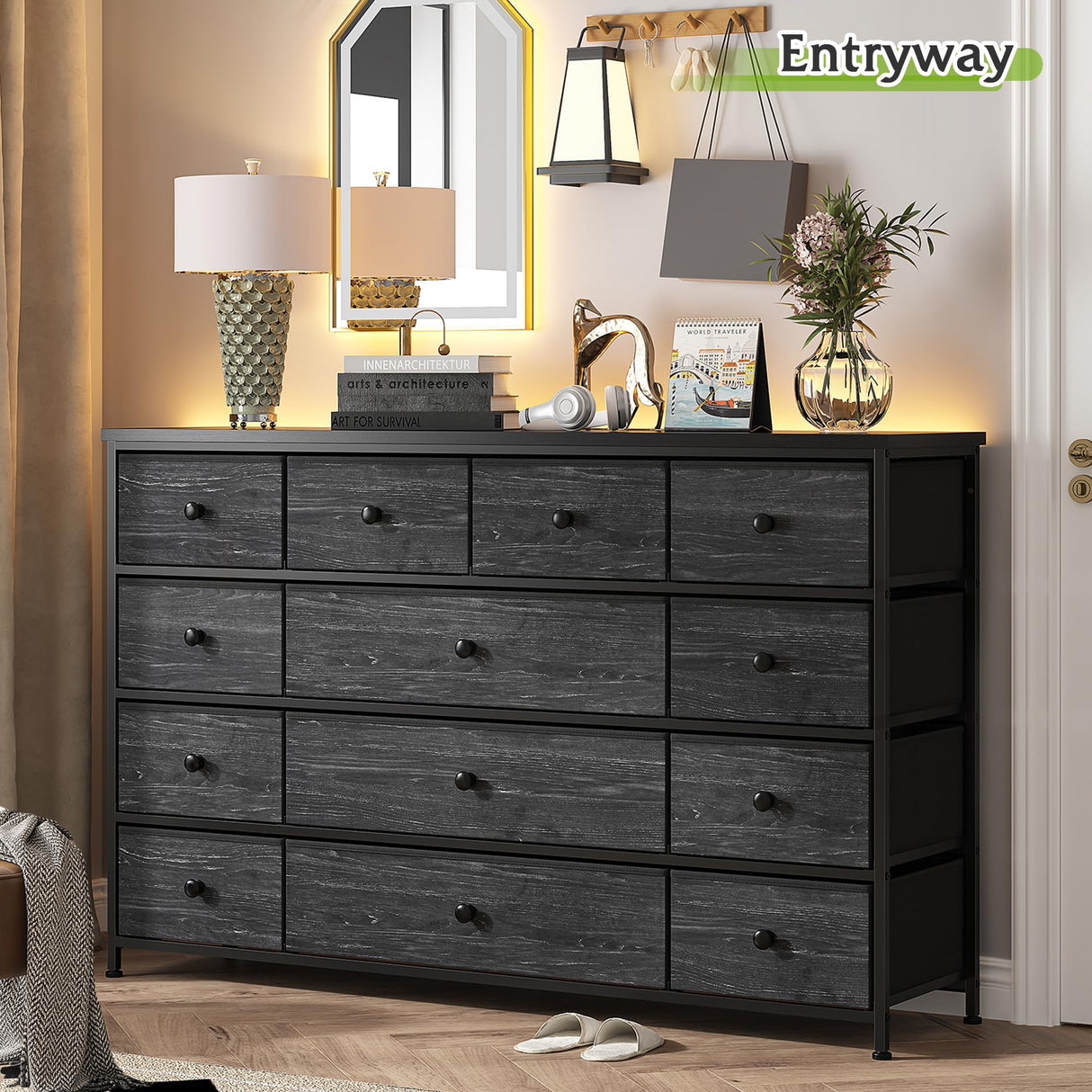 Black Dresser, Dresser for Bedroom with 13 Storage Drawers
