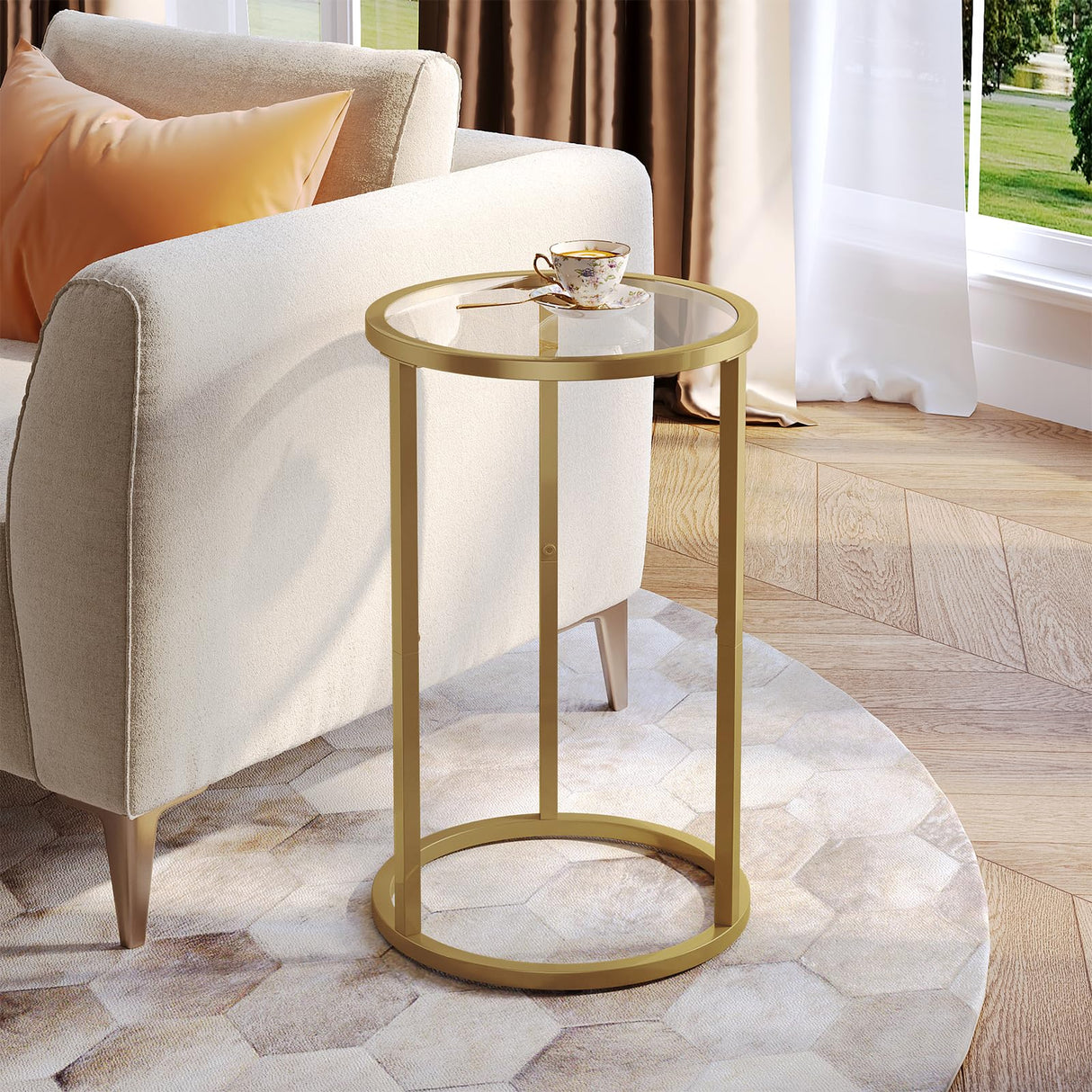 Round Side Table Small Gold End Table for Small Spaces 11.8" x 19.7"