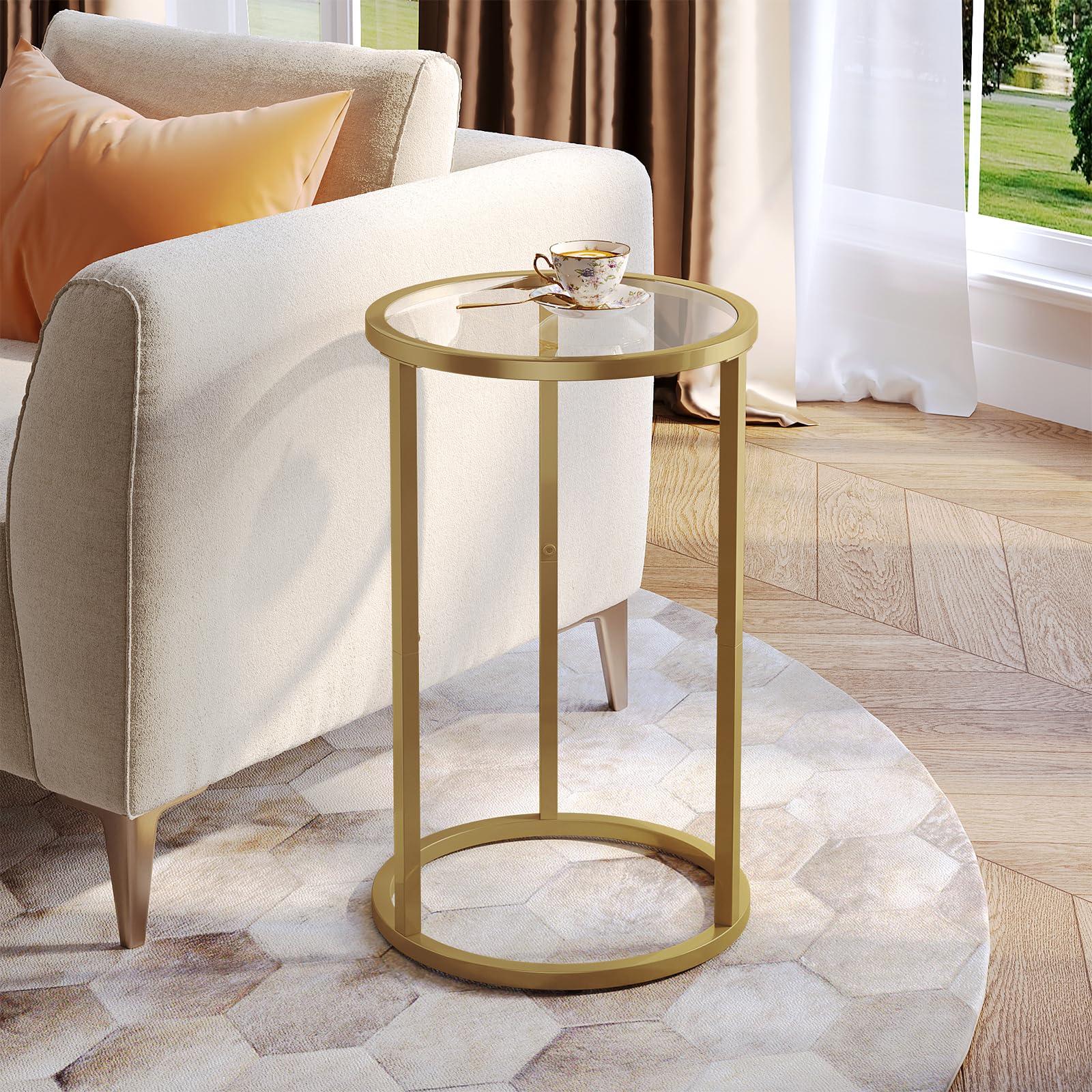 Round Side Table Small Gold End Table for Small Spaces 11.8" x 19.7"