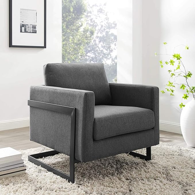 Posse Upholstered Fabric Accent Chair in Black Light Gray