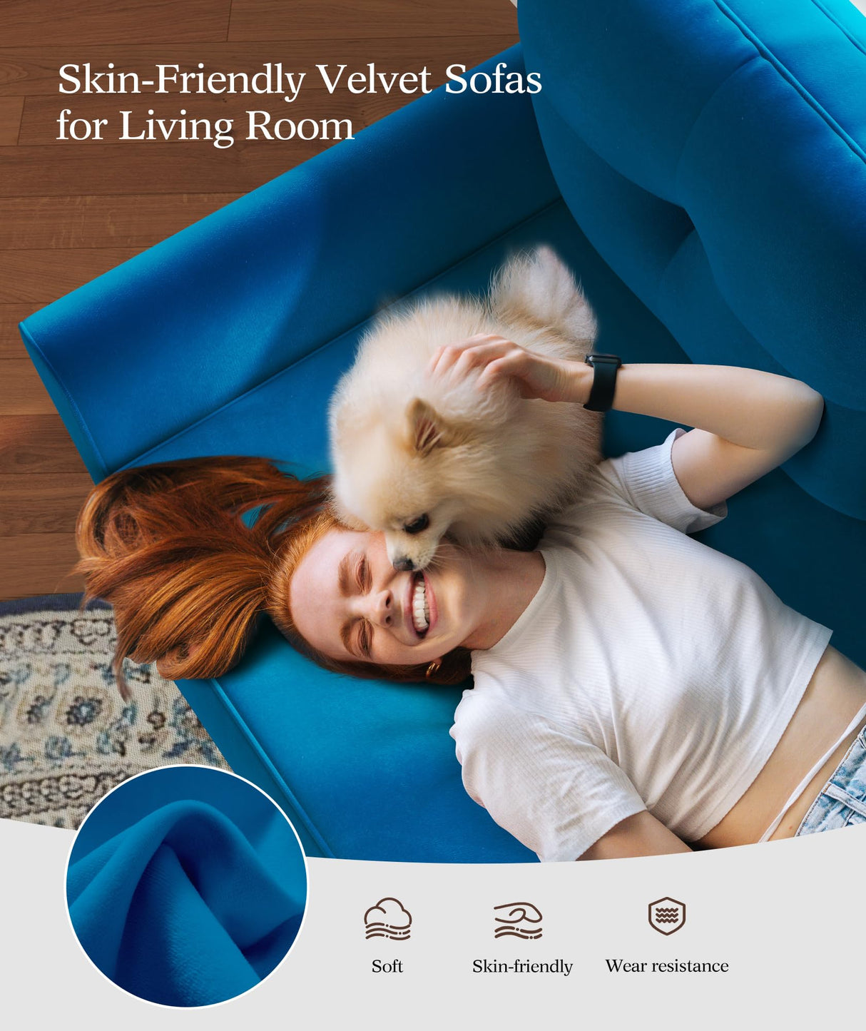 Kidirect 48" Loveseat Sofa, Small Couch for Bedroom, Comfy Love Seat with 21in Extra Deep Seats, 2 Seats Sofa Couch for Small Spaces, Apartment, Tool-Free Setup Mini Couch, Blue Velvet Couch