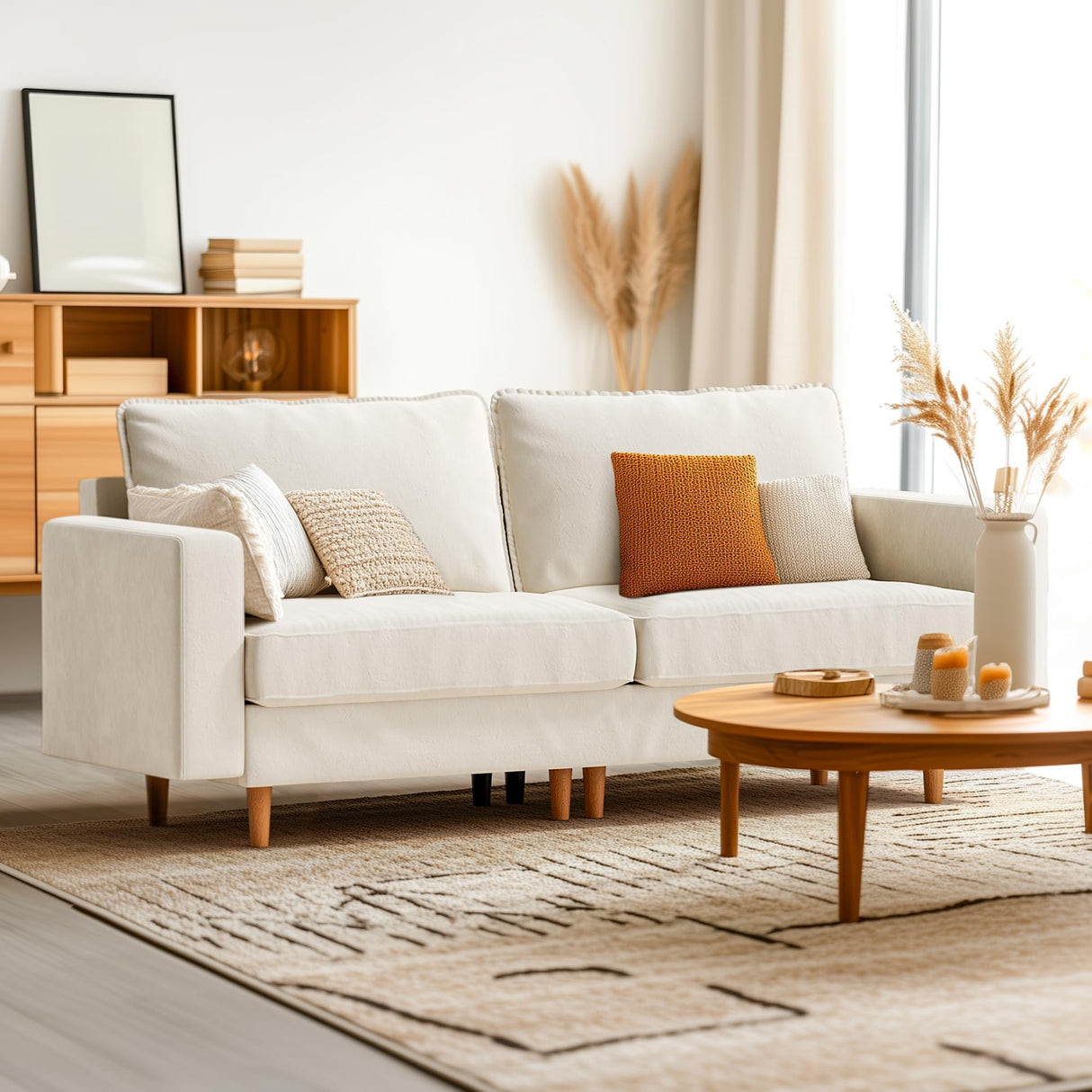 Pamapic 81” Loveseat Sofa,3 Seater Love Seat Couch,Comfy Dutch Velvet Cushion,Deep Loveseat,Removable Washable,Modern Love Seat Couch for Living Room,Bedroom, Apartment,Loft,Cream