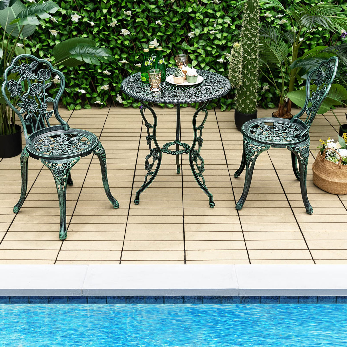 3-Piece Outdoor Bistro Set Rust-Resistant Cast Aluminum Table and Chairs