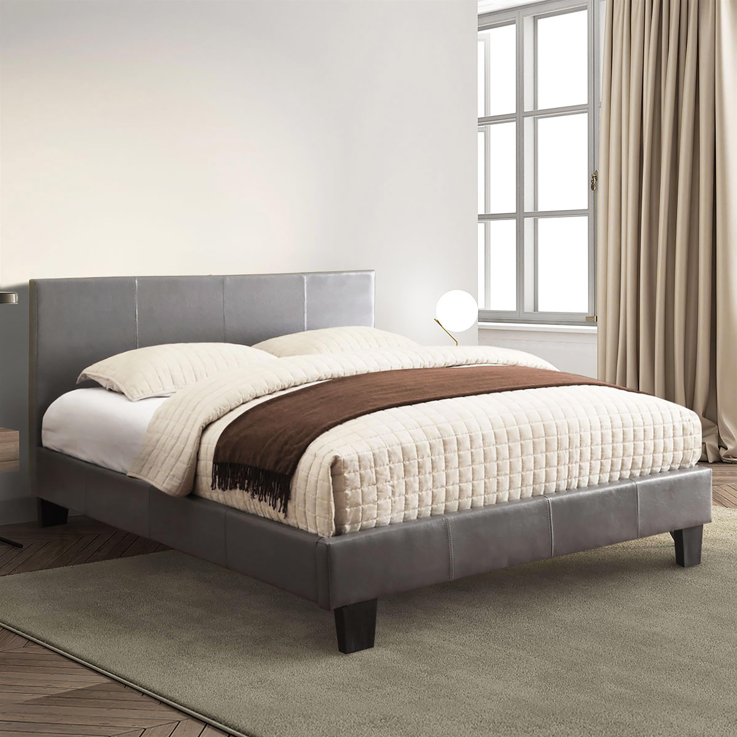 Furniture of America Ramone Faux Leather King Platform Bed in Gray