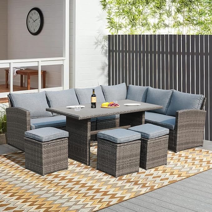 7-Piece Outdoor Patio Furniture Set with Cushions, Table & Ottoman