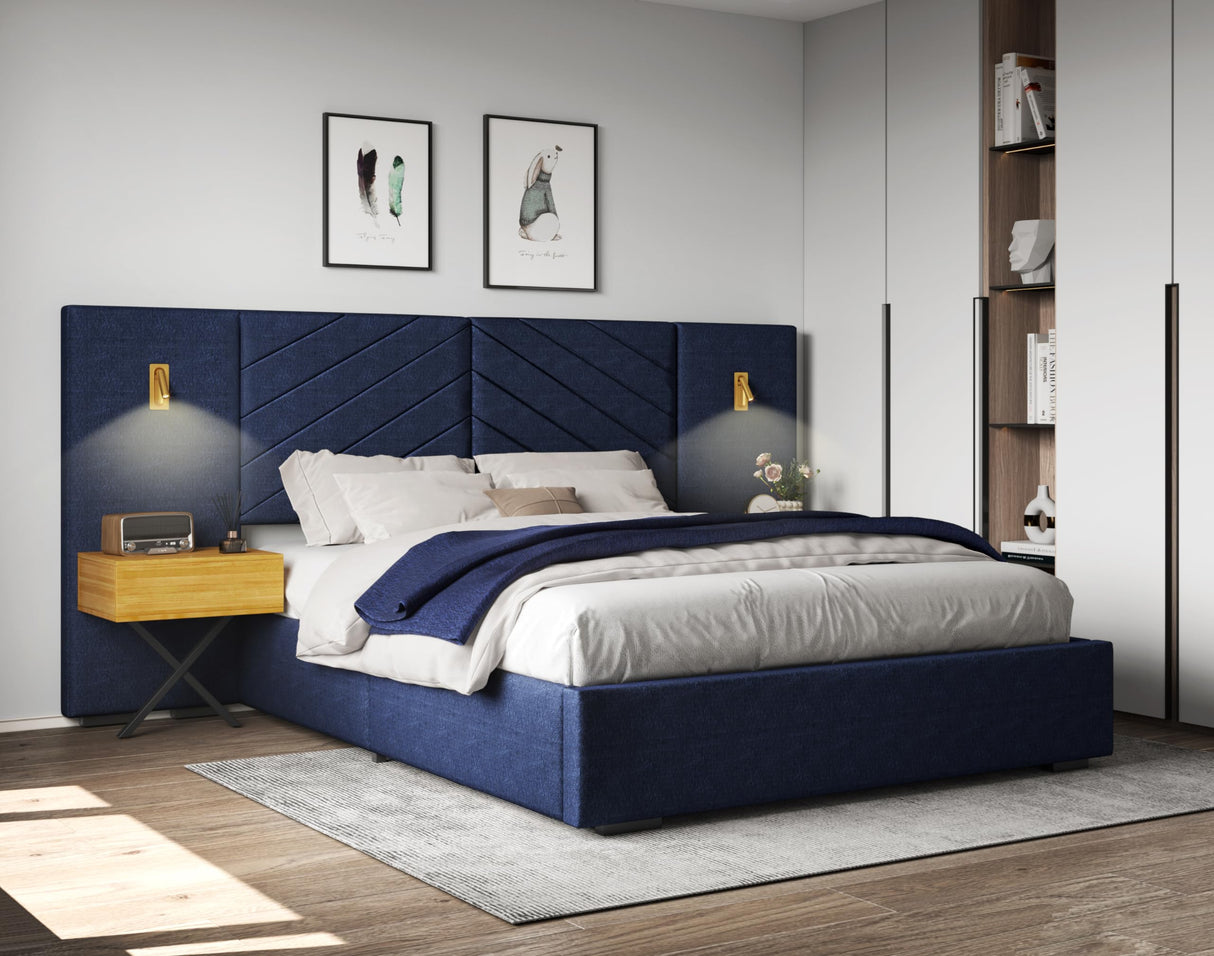 Luxury Bed Frame with Built-in Gold LED Lights and Nightstands