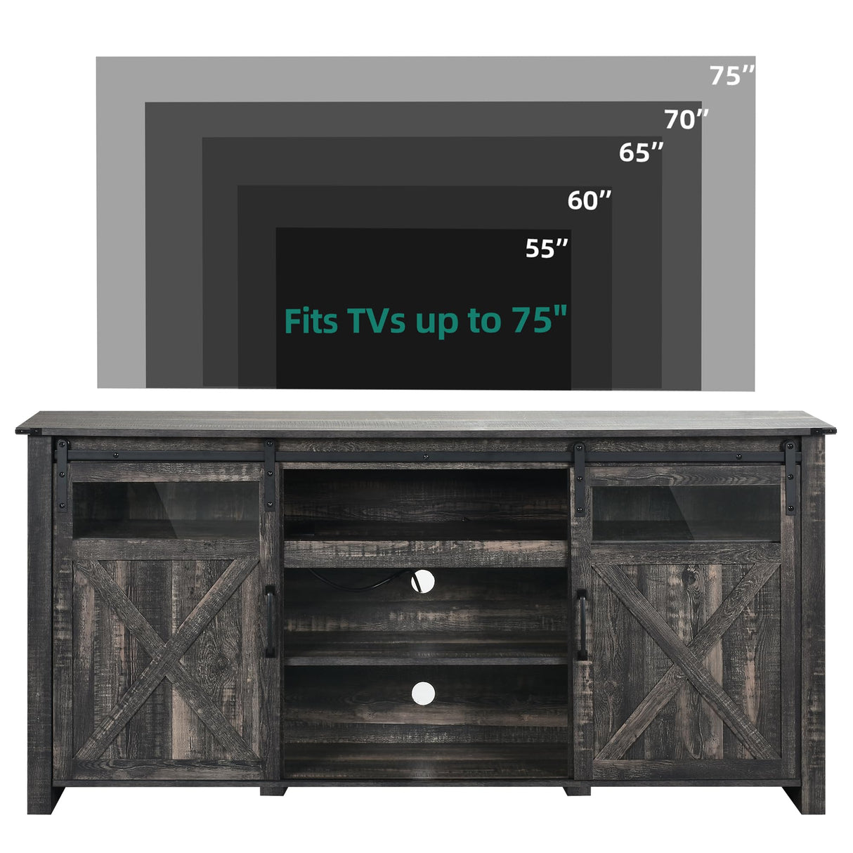 Farmhouse TV Stand for up to 75 Inch TV, Entertainment Center with Storage Cabinet,