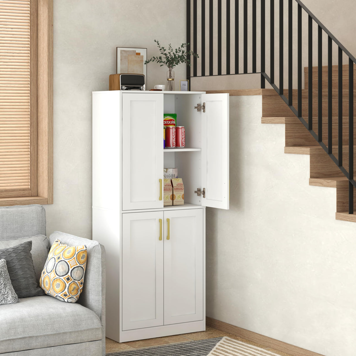 Storage Cabinet, Kitchen Cabinet with Doors & Shelf, Tall Storage Cabinet for Bathroom,