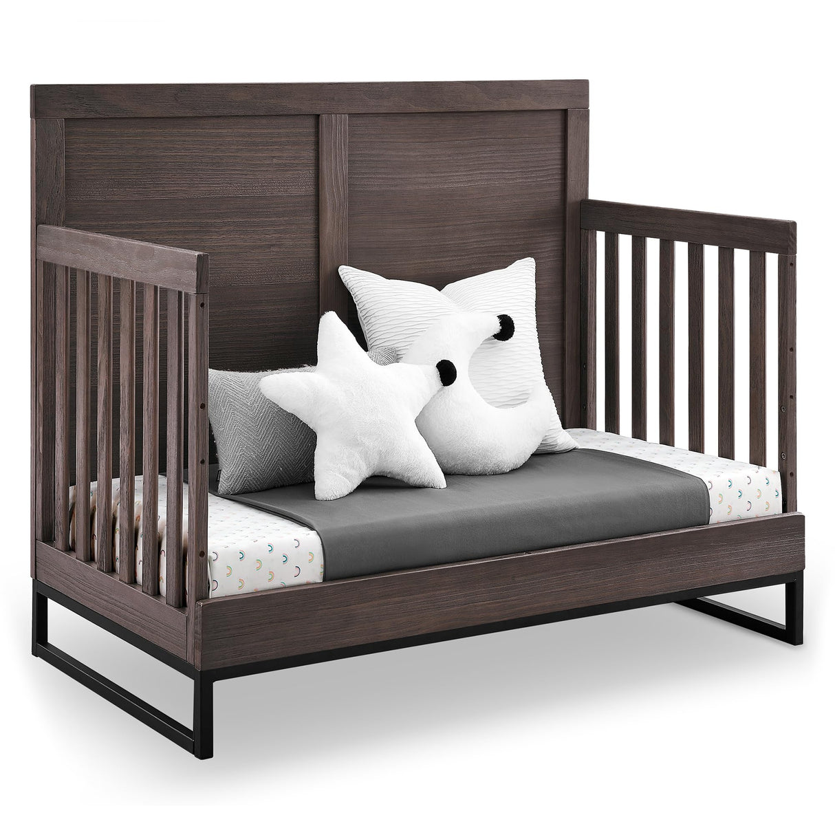 S Kids Foundry 6-in-1 Convertible Baby Crib, Rustic Grey with Matte Black