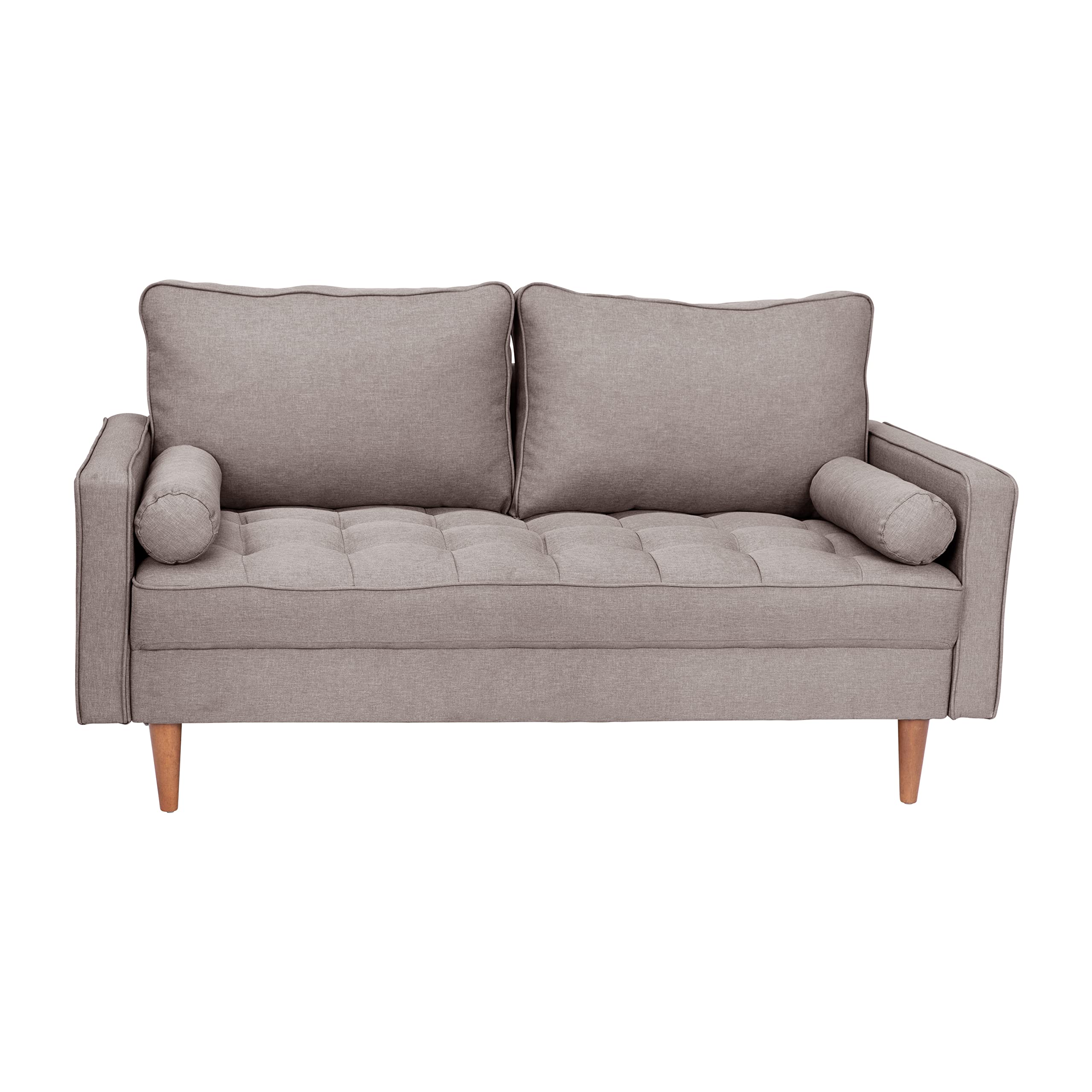 Hudson Mid-Century Modern Loveseat - Slate Gray Faux Linen Upholstery - Buttonless