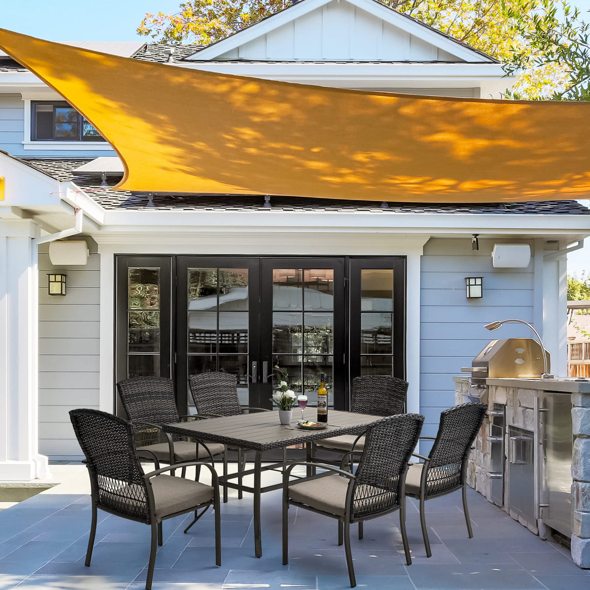 Patio Dining Set for 6, 7 PCS Patio Table & Chair Set, Metal Slatted Table