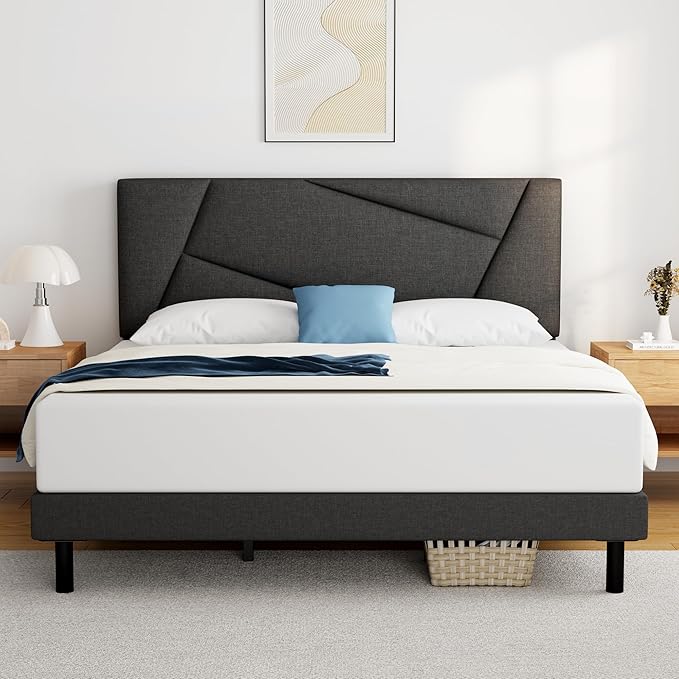 Queen Bed Frame Upholstered Platform with Headboard