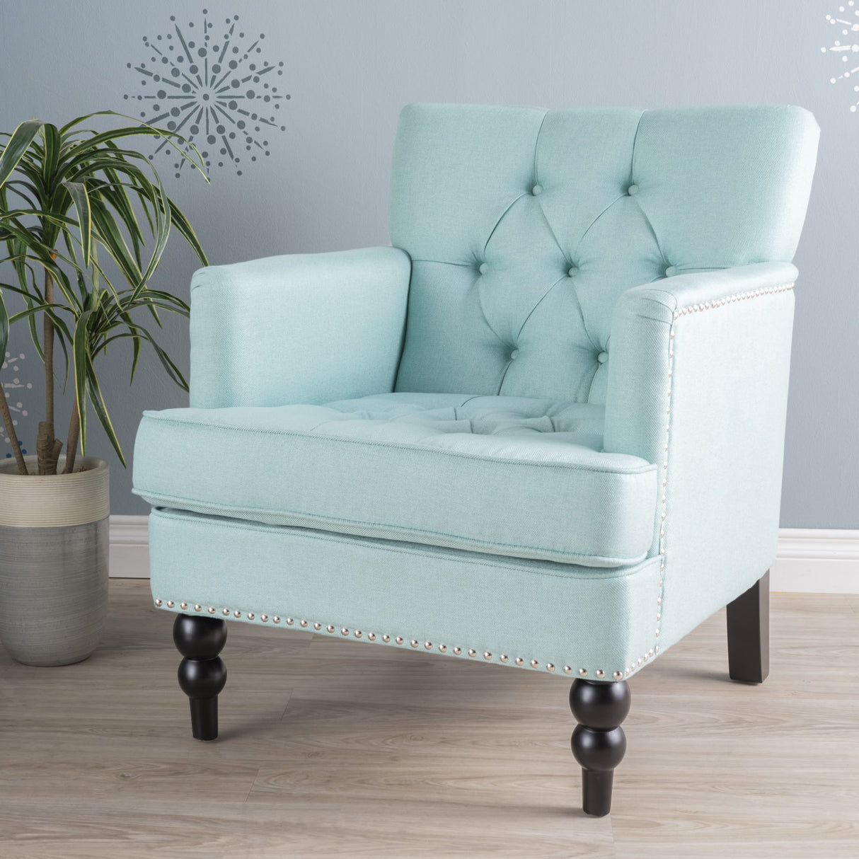 Malone Fabric Club Chair, Light Blue