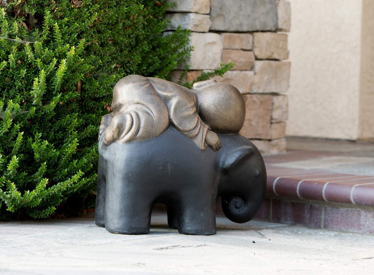 Shaolin Monk on Elephant Buddha Zen Garden Statues Good Luck Elephant - Rustic Gold