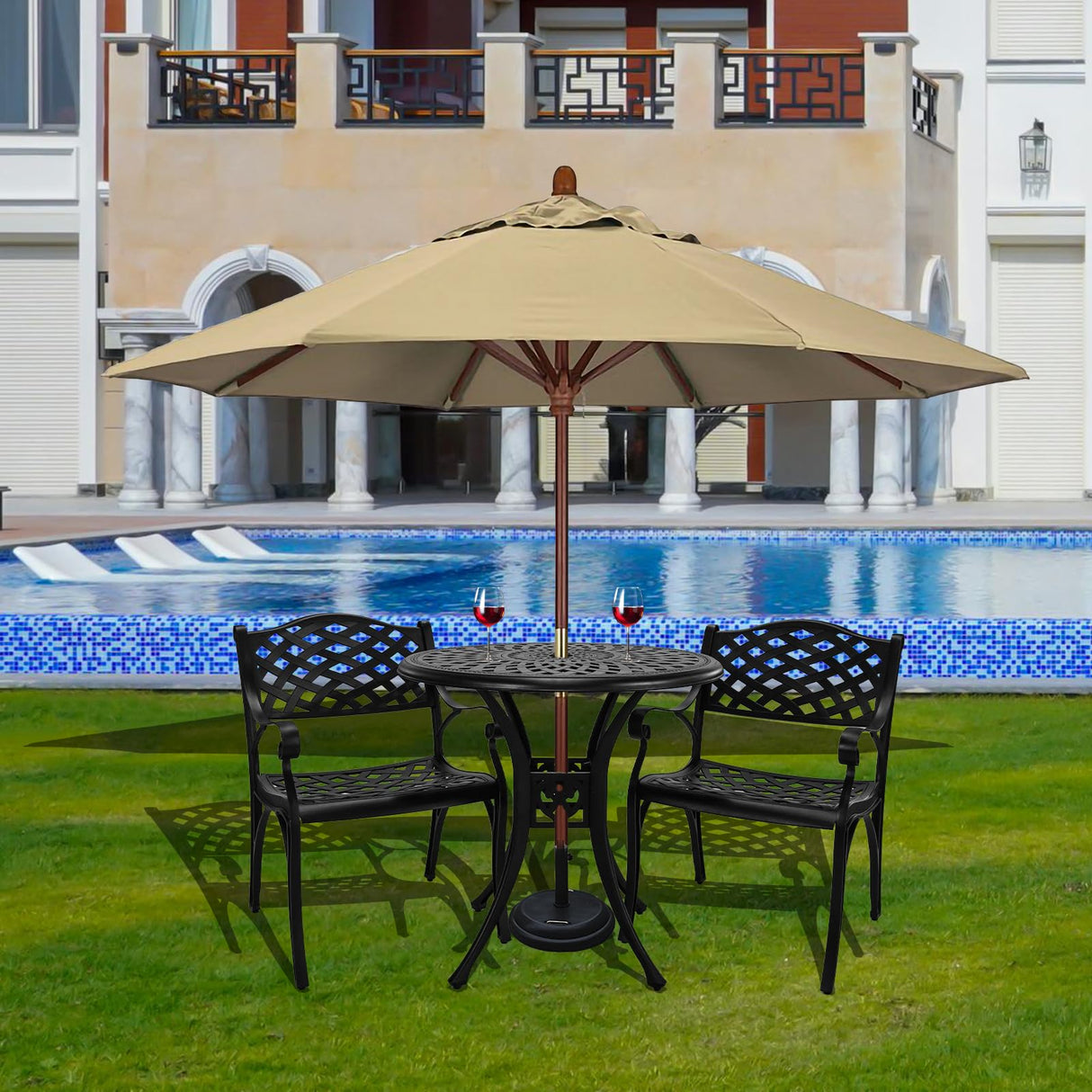 Cast Aluminum Patio Bistro Sets Outdoor Bistro Table and Chair Set of 2 wit