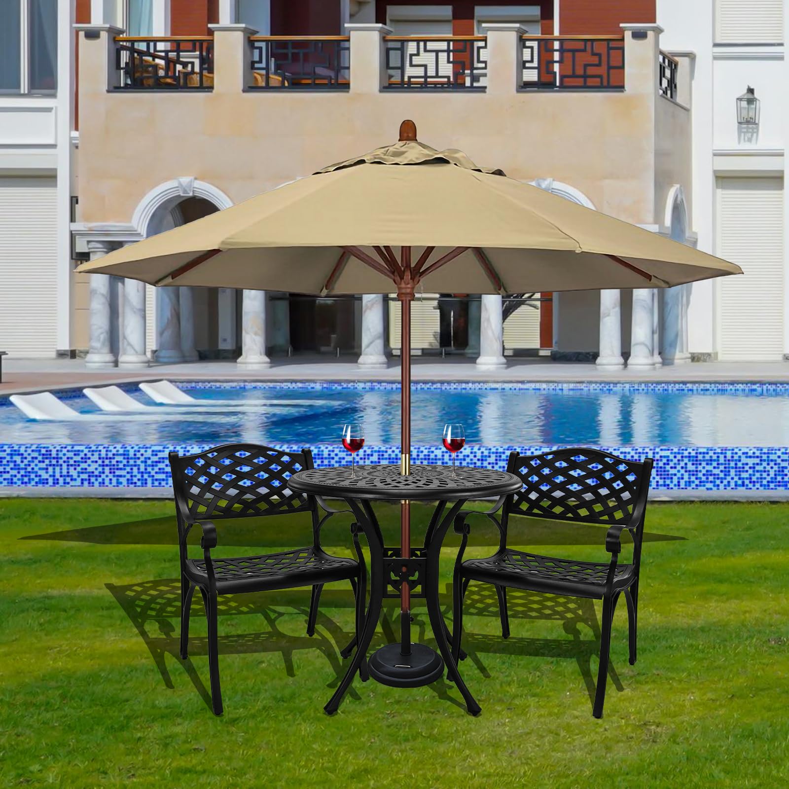 Cast Aluminum Patio Bistro Sets Outdoor Bistro Table and Chair Set of 2 wit