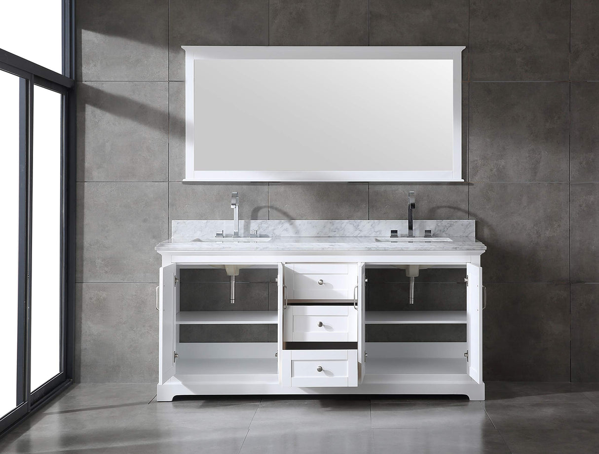 72" Solid Wood Double Sink Bathroom Vanity | Marble Countertop & Backsplash