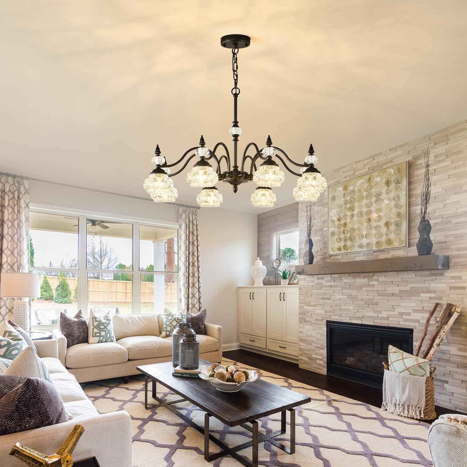 Vintage Black Crystal Chandelier for Dining Room 30-Inch, 8-Light Antique Victorian Chandelier