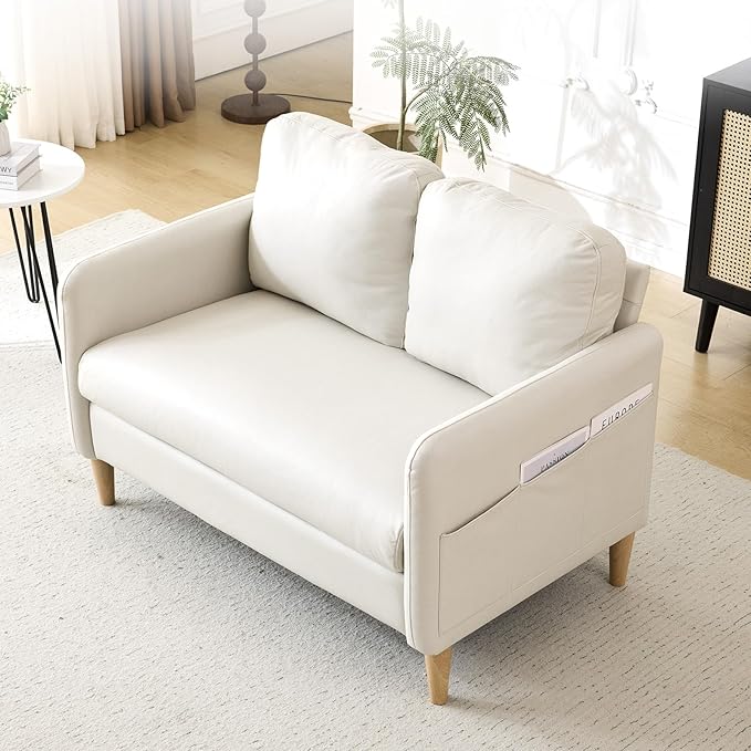 47" Small Couch, Linen Loveseat Sofa Dark Grey Mini Couch Mid Century Modern Decor