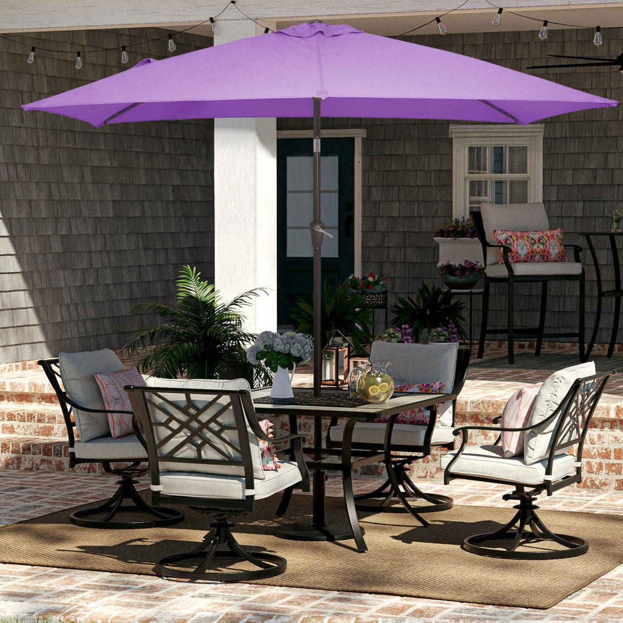 6.5x10 ft Rectangular Patio Umbrellas Outdoor Market Umbrella with Push Button Tilt and Crank, Rectangle Table Umbrella 6 Sturdy Ribs UV Protection for Pool Garden Backyard Deck, Taro Purple