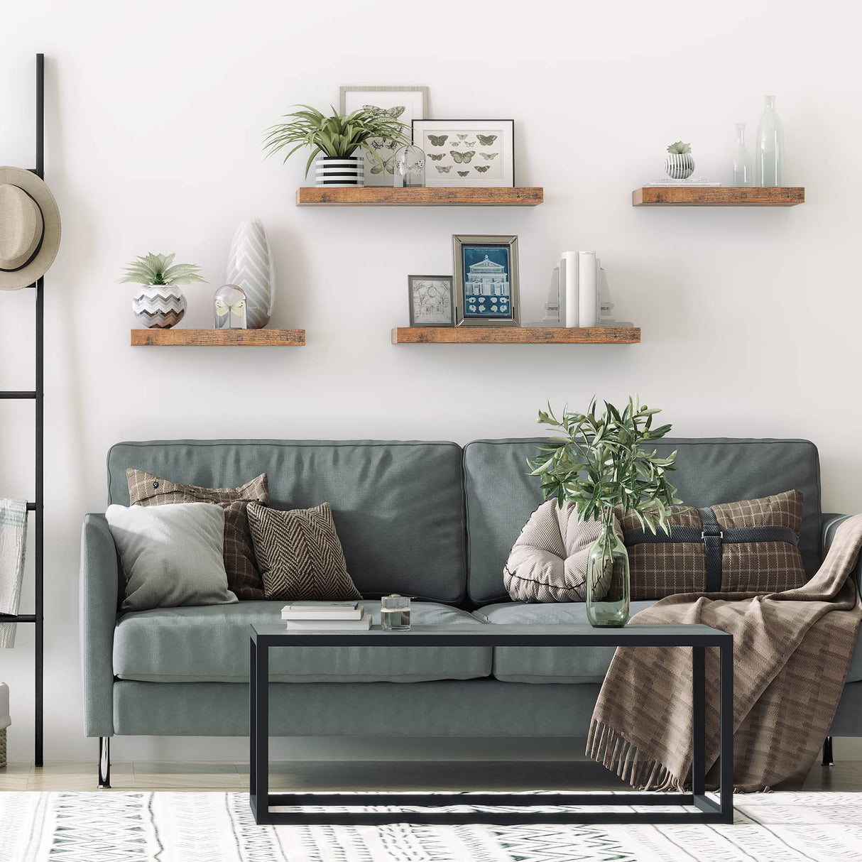 EBF40BJ01 Wall Shelf, Floating Shelf, Set of 2, Sturdy Wall Boards, 40 x 20 x 3.8 cm