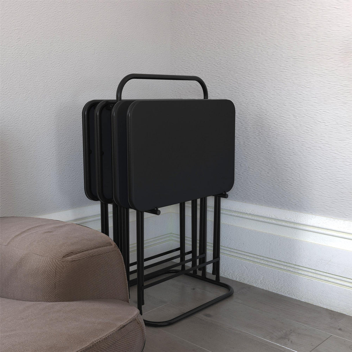 CoscoProducts 5-Piece Folding Vinyl Top TV Tray Set with Storage Rack