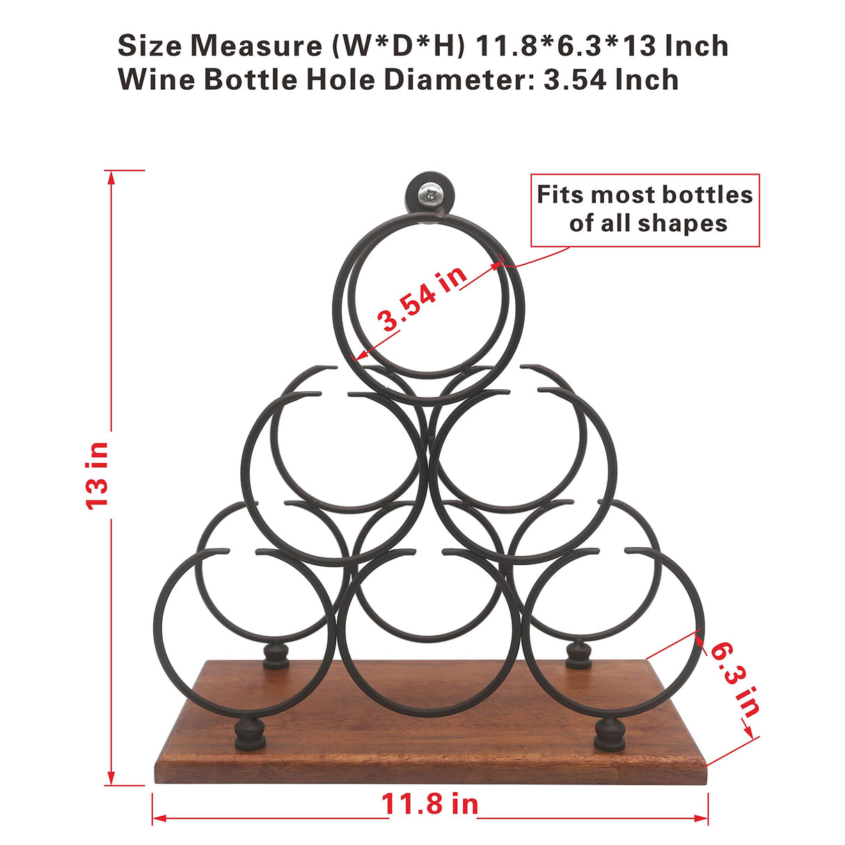Countertop Wine Rack, Tabletop 6 Bottles Wood Wine Holder, Sturdy Handle