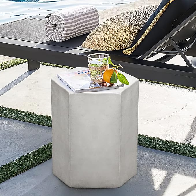 Concrete Accent Table, Hexagon Patio Side Table 14.5''Wx20''H