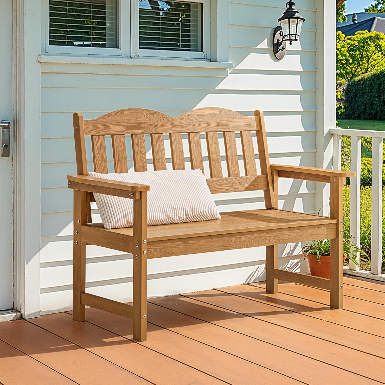 Outdoor Bench, 2-Person Poly Lumber Garden Bench with 800 lbs Weight Capacity