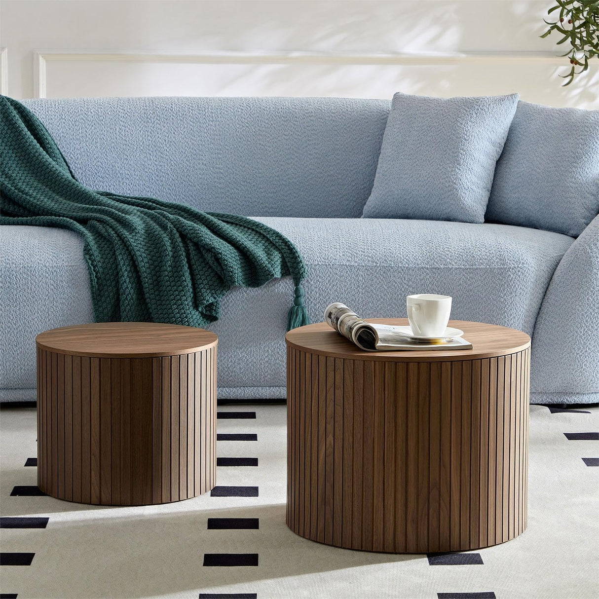 Nesting Coffee Table Set of 2,Modern Round Wooden Coffee Tables