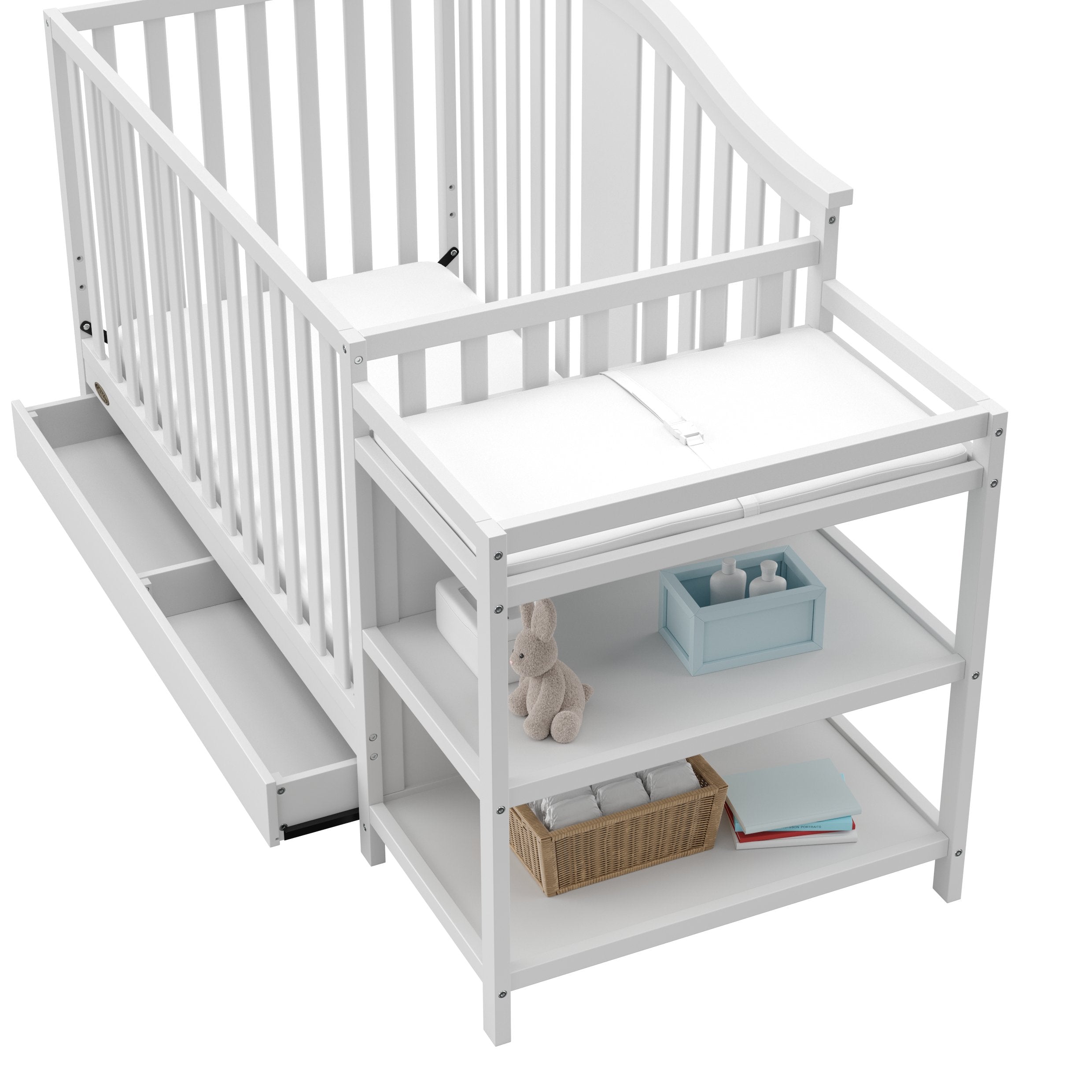 Solano 4-in-1 Convertible Crib and Changer with Drawer (White) – Crib and Changing Table Combo with Drawer, Includes Changing Pad, Converts to Toddler Bed, Daybed and Full-Size Bed