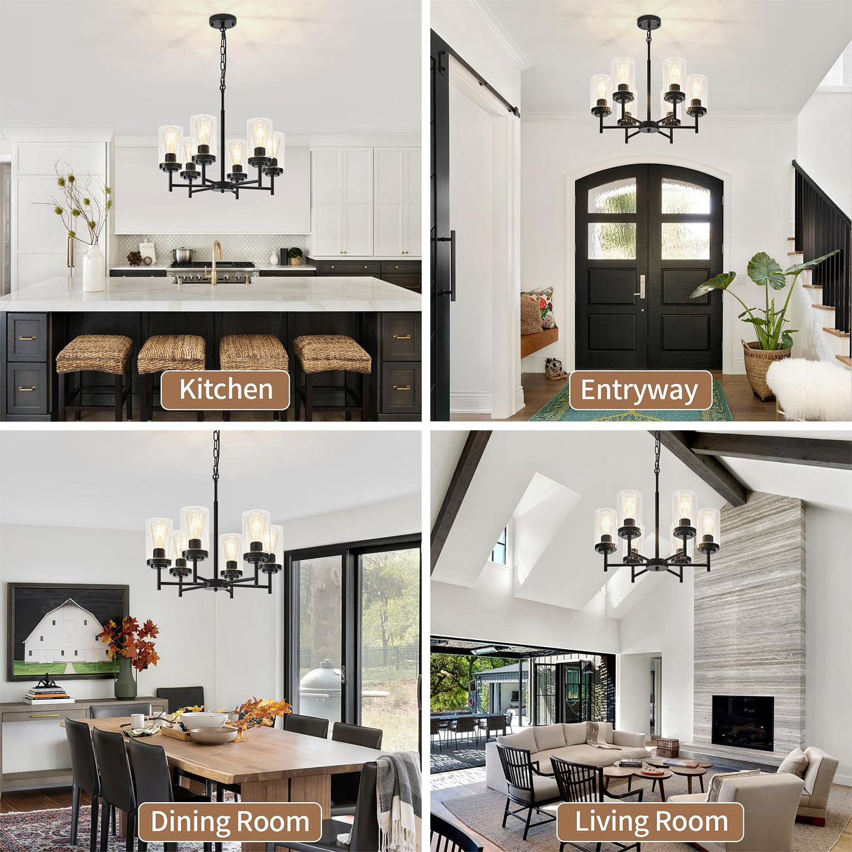 6-Light Farmhouse Modern Chandelier, Black Chandelier for Living Room Light Fixture