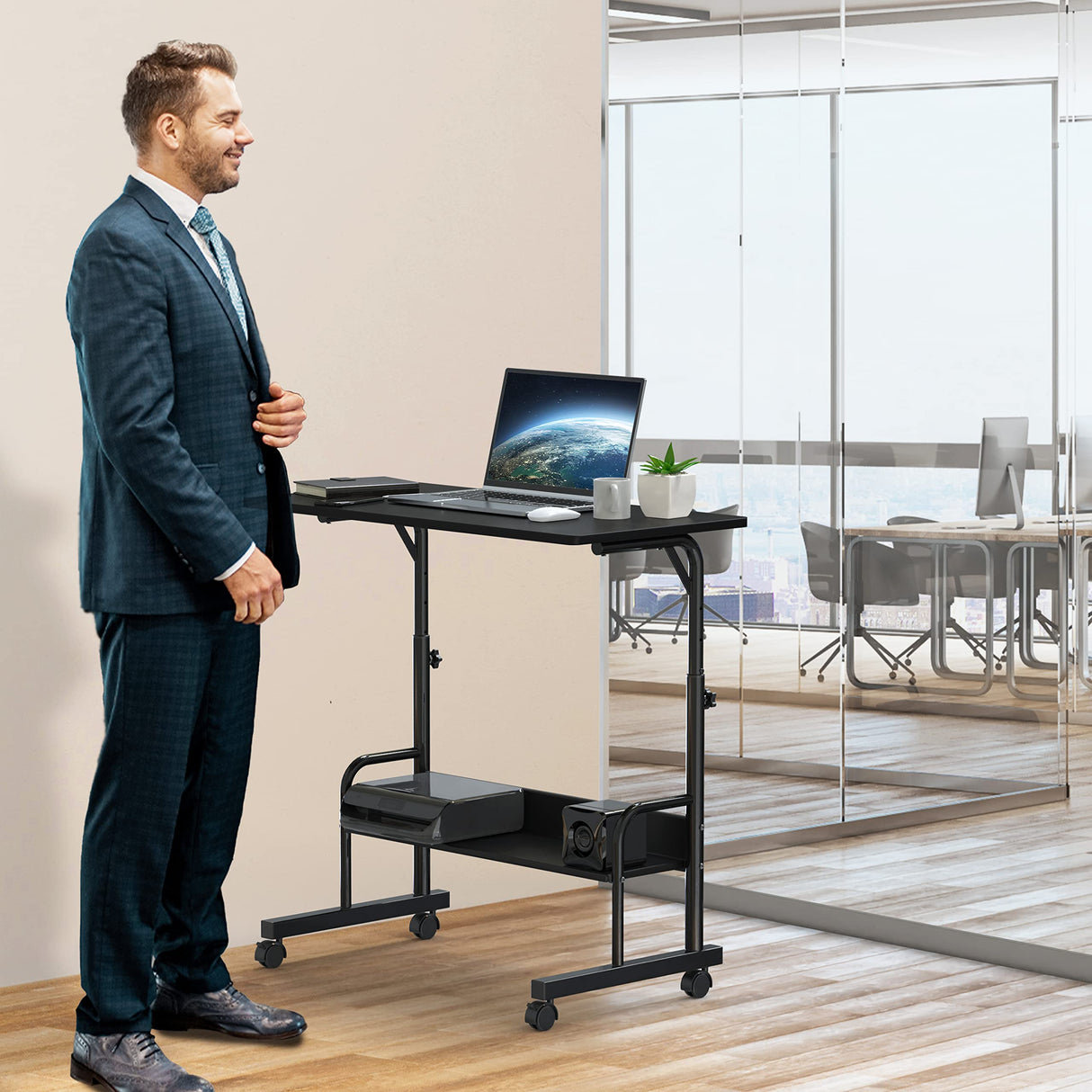 Mobile Adjustable Small Standing Desk Laptop Workstation, Black
