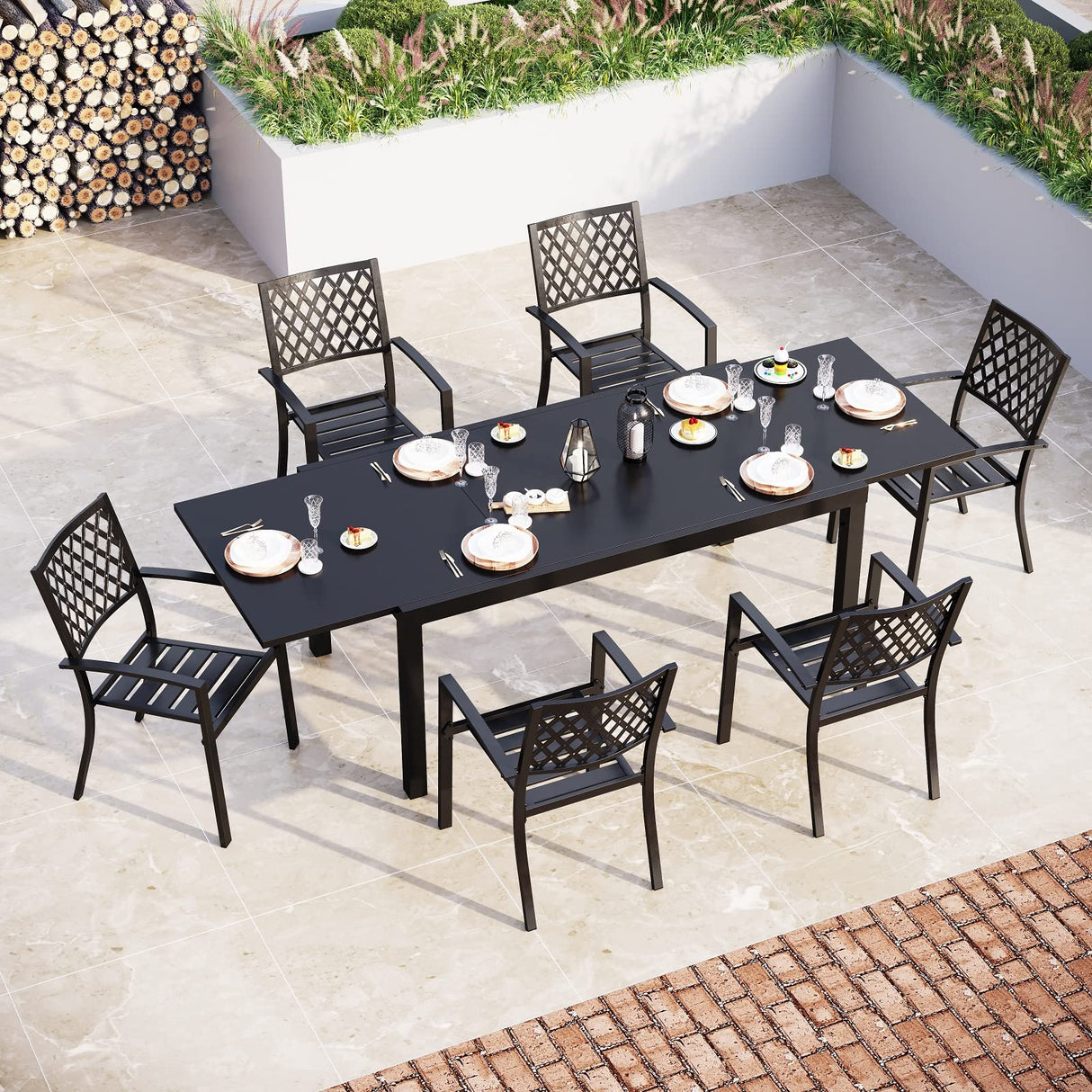 Expandable Patio Dining Table, Extra Large 99.2" L x 35.5" W Outdoor Dining Table