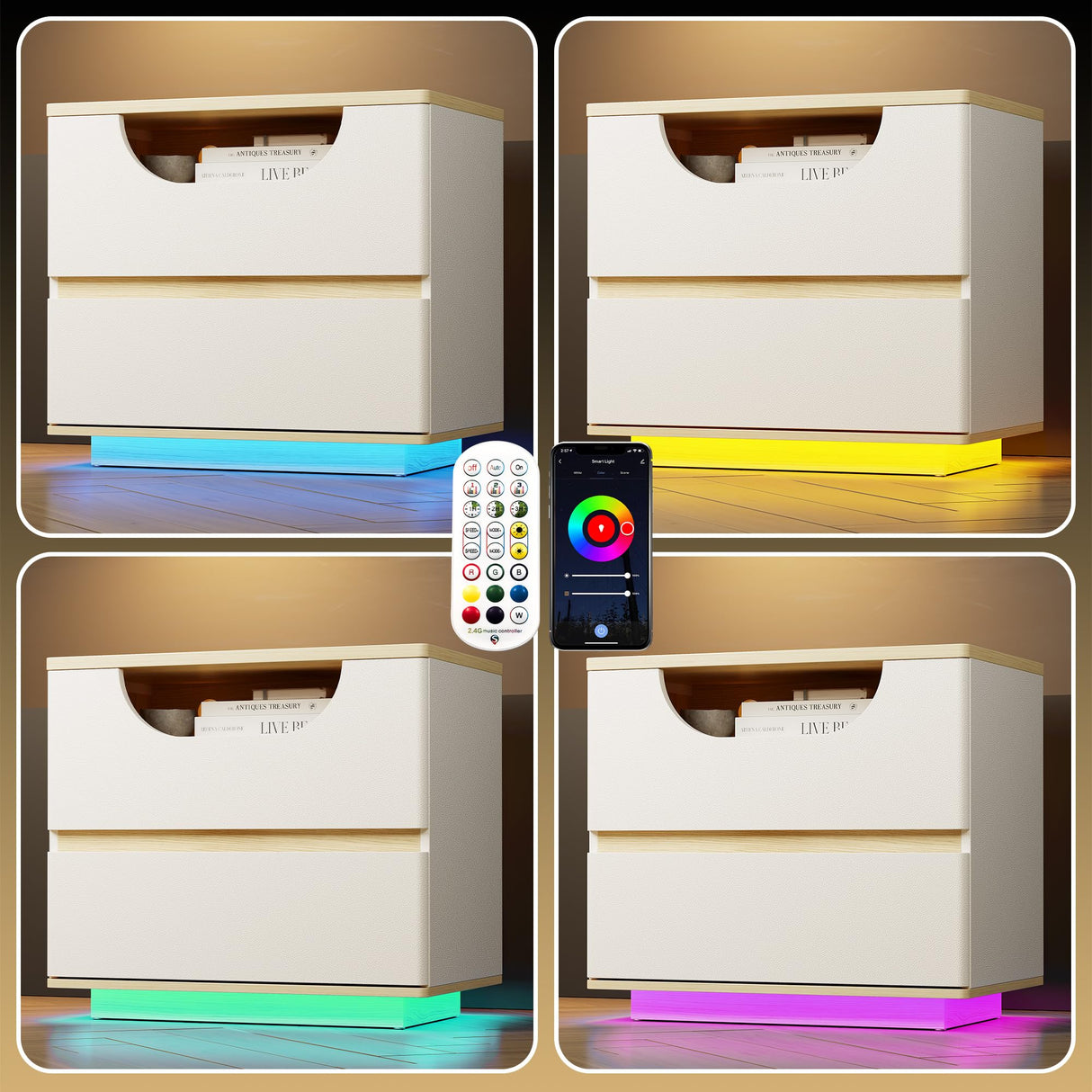 Wide Bedside Table with Charging Station