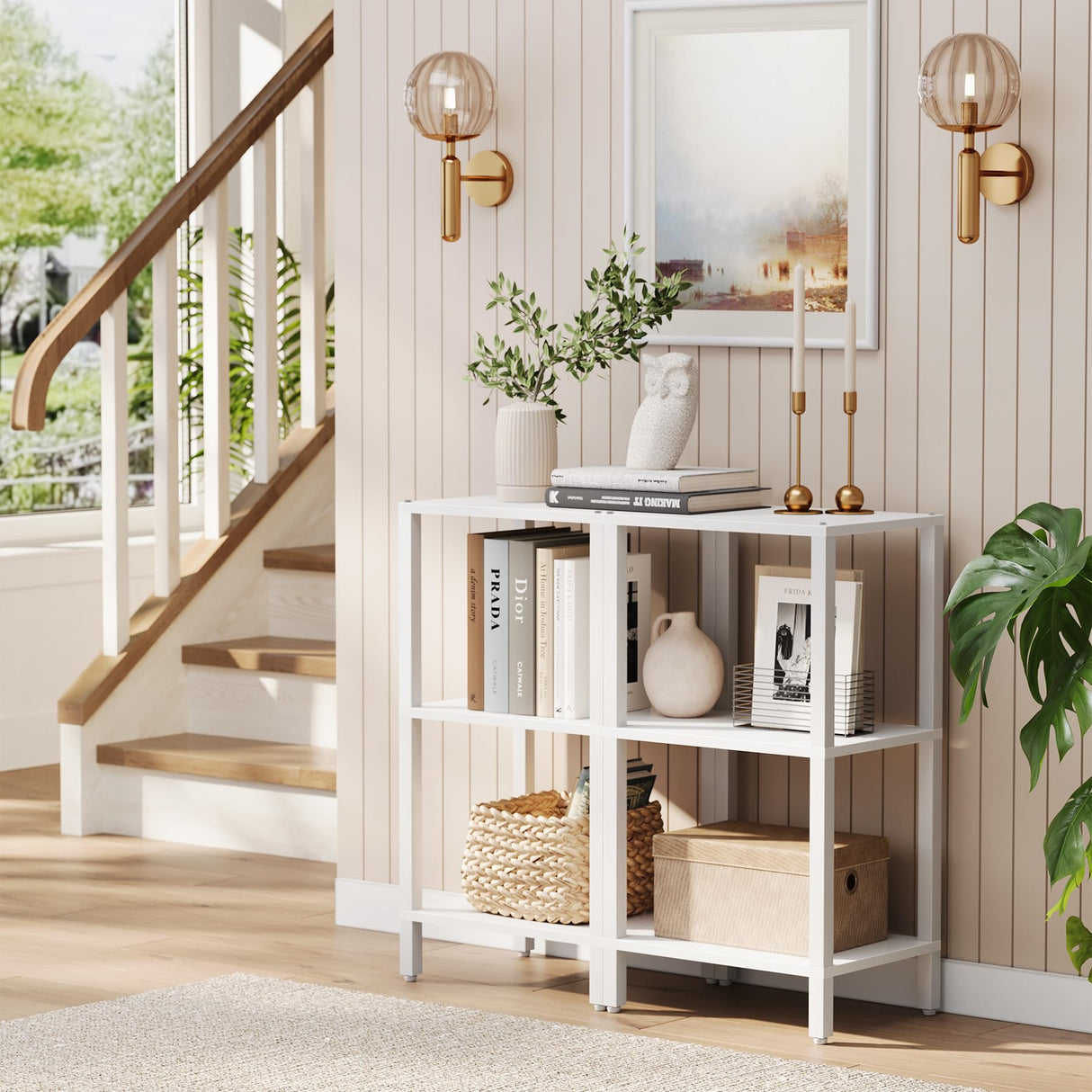 Bookshelf, 6-Tier Tall Book Shelf, Narrow Bookcase for Small Space, DIY Stackable Bookshelf, for Living Room, Office, Study, Entryway, Industrial, White BS01BW006