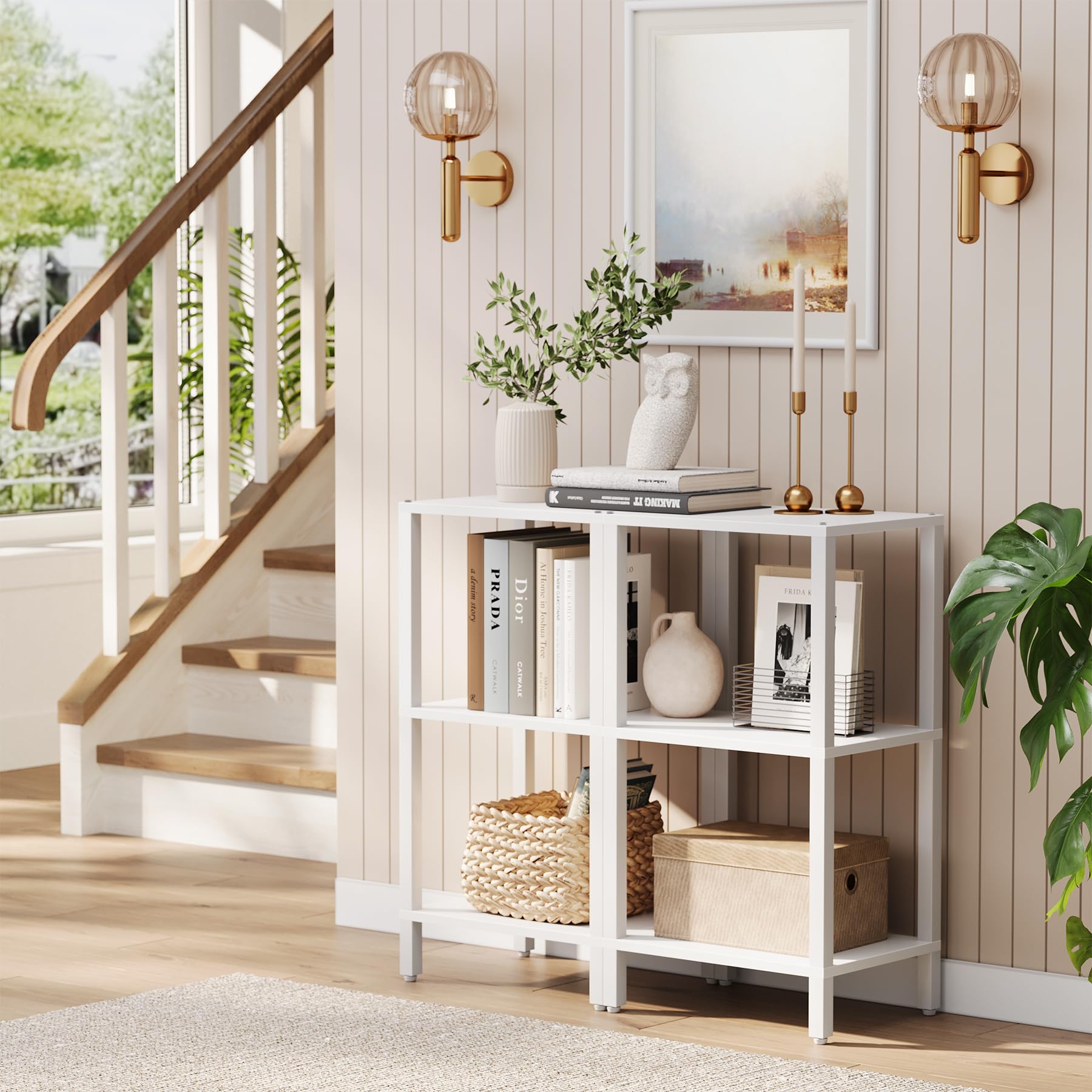 Bookshelf, 6-Tier Tall Book Shelf, Narrow Bookcase for Small Space, DIY Stackable Bookshelf, for Living Room, Office, Study, Entryway, Industrial, White BS01BW006