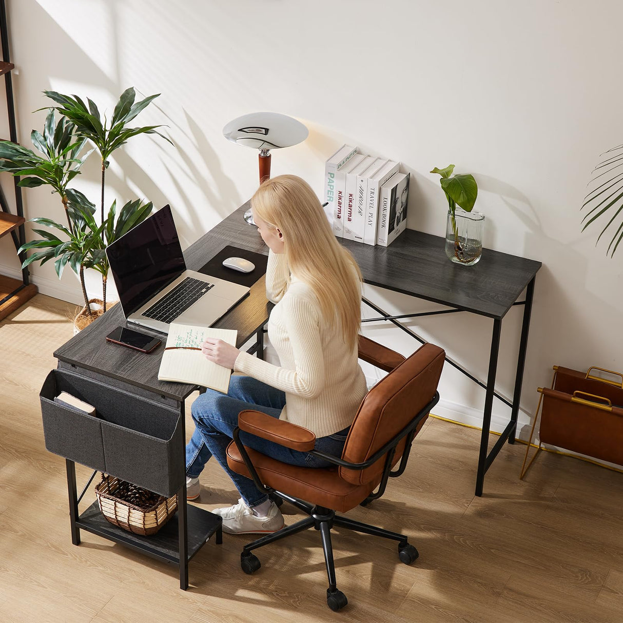 L Shaped Desk Gaming Computer 50 Inch Reversible Corner PC Work Table for Writing